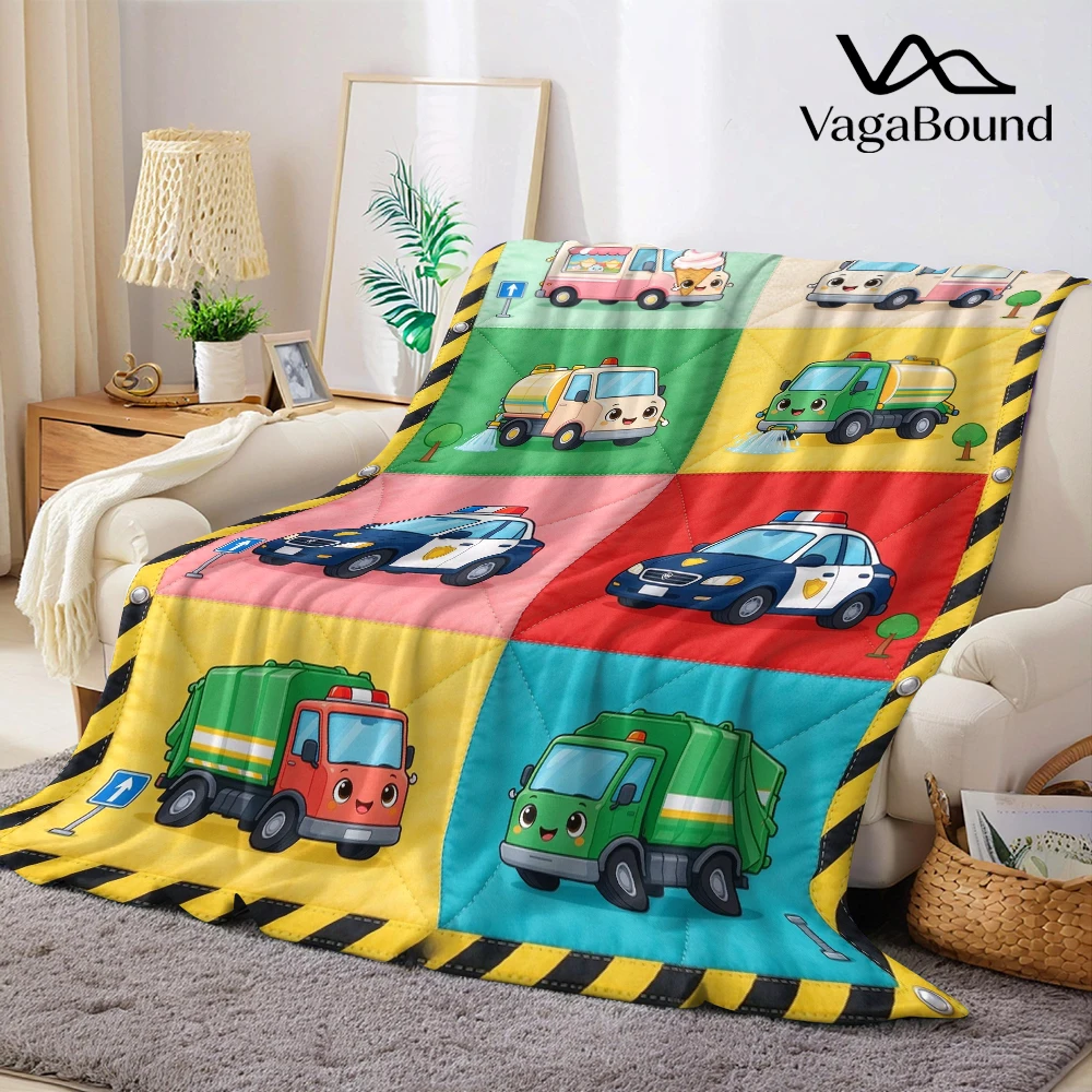 City Vehicles Grid Quilt Flannel Blanket Perfect for Sofa Office Bed Travel Sleep Read Relax Camping Four Season Use