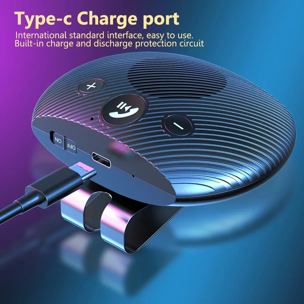 Bluetooth 5.3 Handsfree Car Kit HIFI Speaker Wireless Audio Receiver MP3 Music Player Noise Cancelling Sun Visor Clip