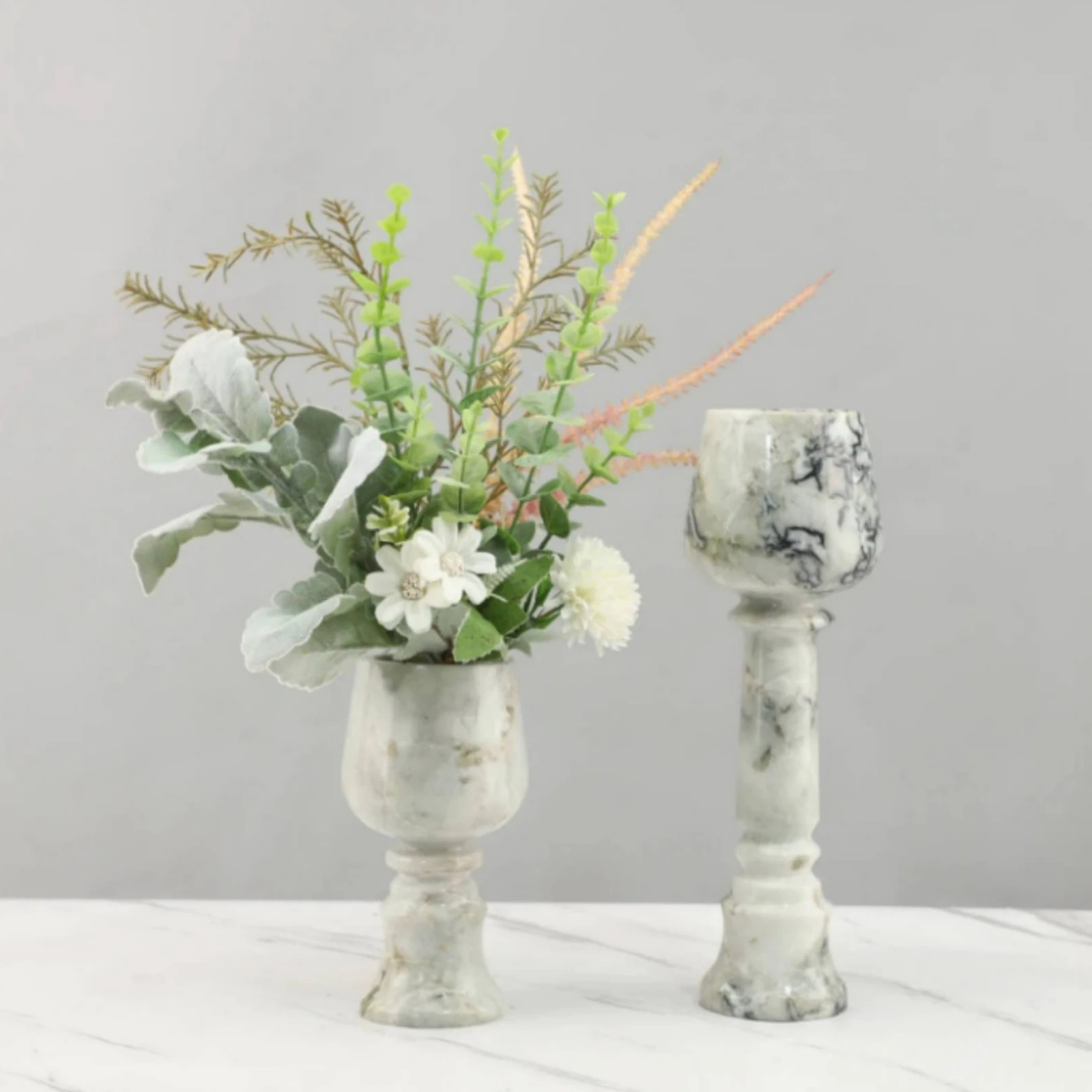 Goblet Vase Holder Marble-Like Pedestal Vase Stand Pedestal Holder Classic Tabletop for Decorators, Entryway, Coffee Table
