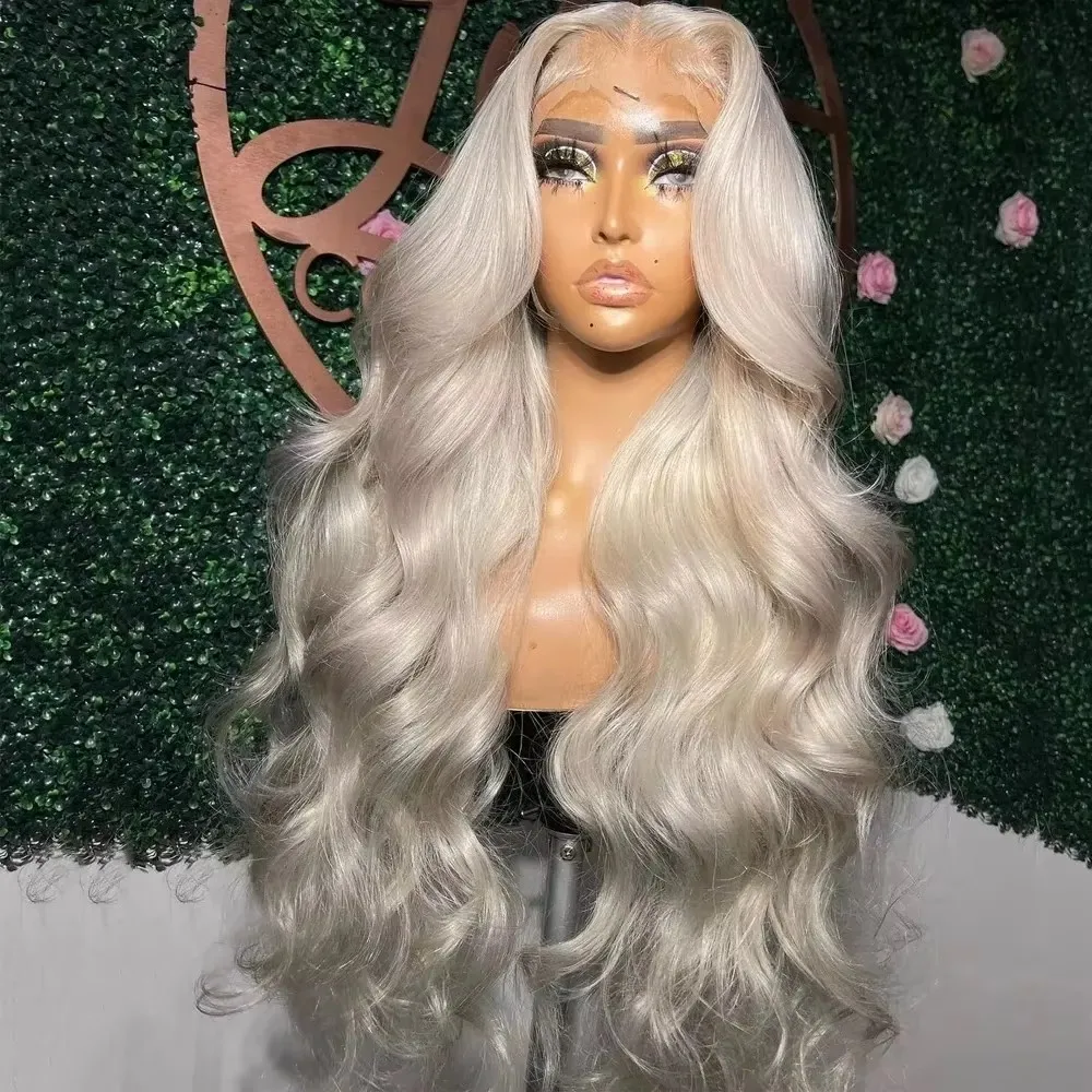 #60 Ash Platinum Blonde Human Hair Lace Front Wigs Brazilian Body Wave Frontal Lace Wig For Women Pre Plucked 200% High Density