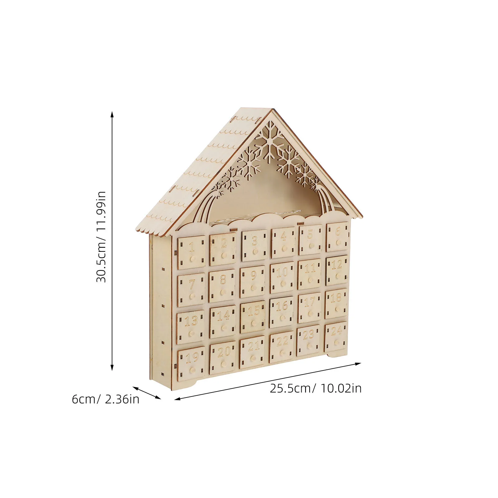 Calendário do advento de madeira com 24 espaços, casa de contagem regressiva de natal 2025 com luzes LED, decoração reutilizável para férias em família, mesa iluminada
