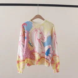 Women's Sweater Horse 3D Digital Print Pullover Sweater Women Clothing Knit Tops Long Sleeve Jumper Colorful Animal Y2k Clothes