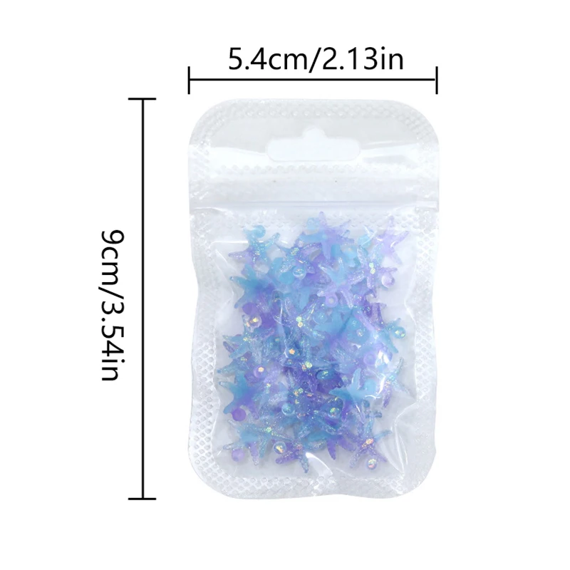 50Pcs 3D Ocean Nail Art Charms Summer Starfish Seashell Nail Decoration Resin Luminous Gradient Nail Accessories Supplies