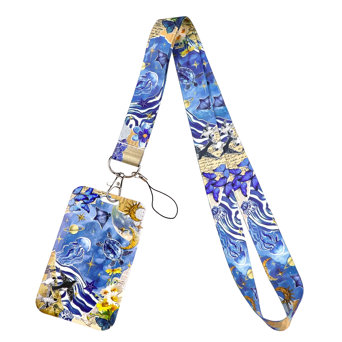 Funny Black Cat Credential Holder Lanyard, Koi Fish Pattern