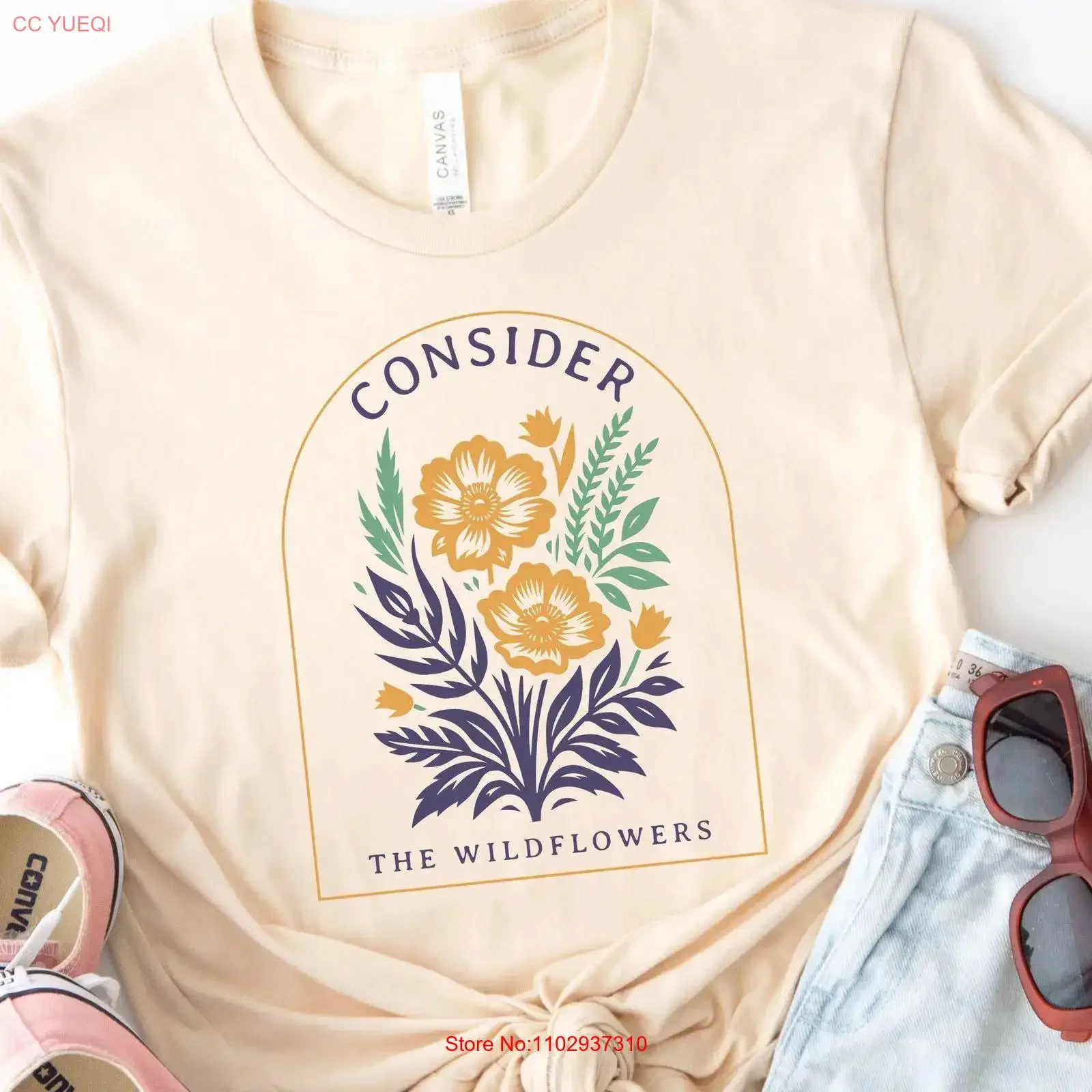 Considera les fleurs sauvages Bella toile t-shirt Floral foi vintage lavé doux confortable vêtements de créateur mode respirant