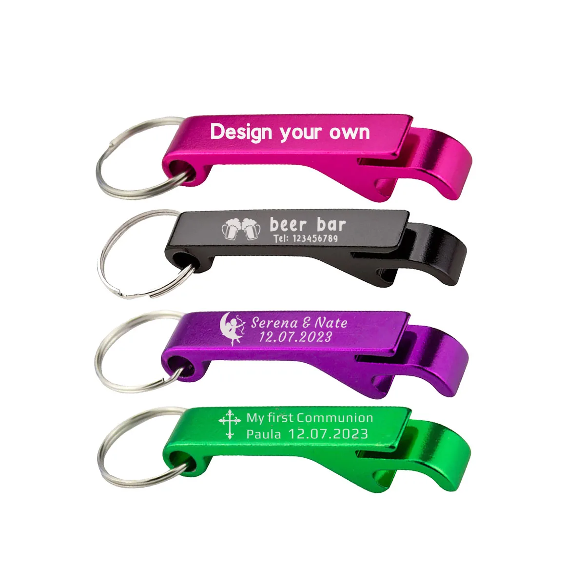 

100pcs Personalized Bottle Opener - Custom Bottle Opener Keychain for Wedding, Anniversary, party,Support for Customized Logos