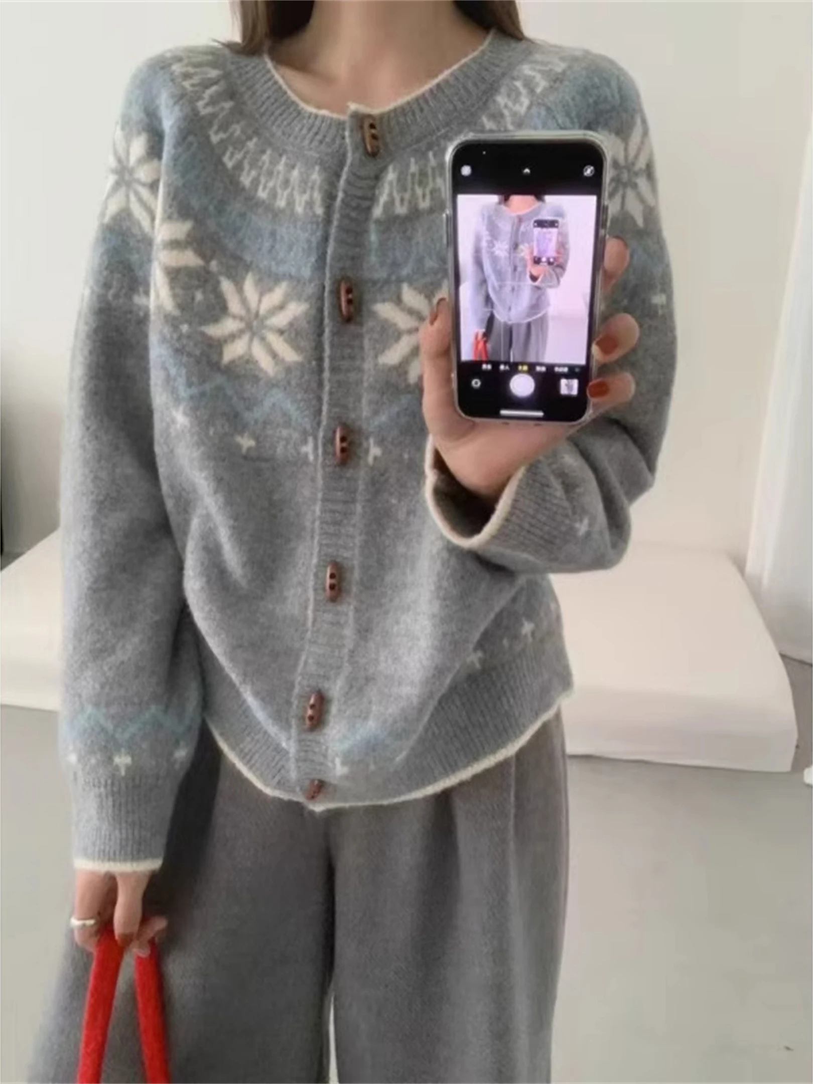 Women's Loose Fitting Belly Covering Sweater Outerwear Retro Embroidery Korean Sle plus Size Knitted round Open Cardigan