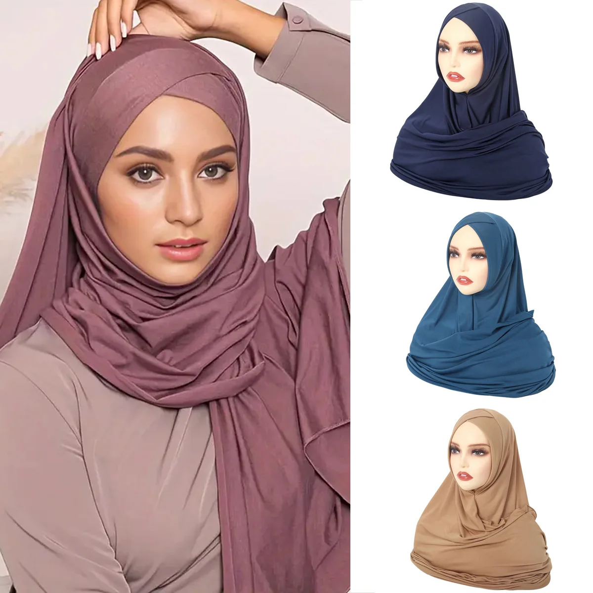 

Newest Soft Forehead Cross Loop Instant Hijab Muslim Headwrap Islam Headscarf Scarf Amira Prayer Jersey Scarves Bonnet Headband