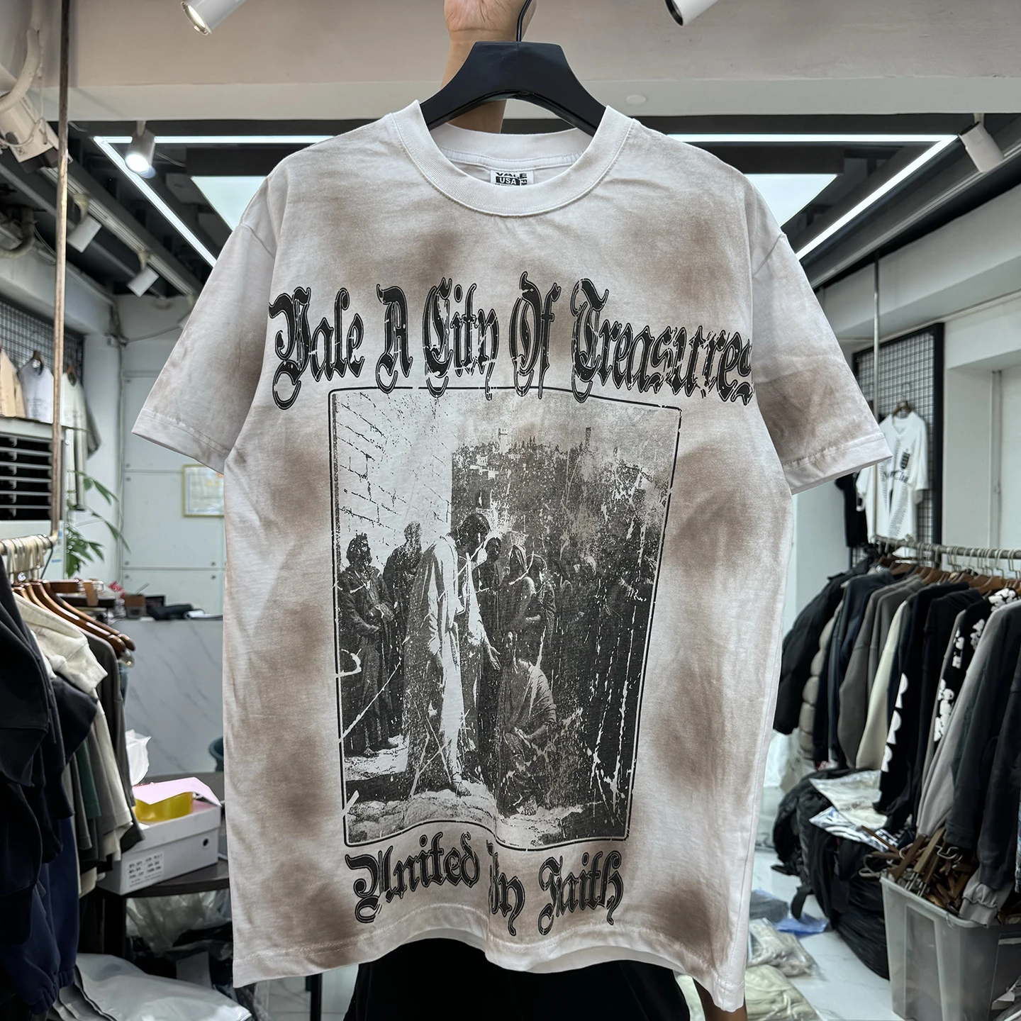 Retro American Washed Monkey Printed Letter Summer Short Sleeve round Neck T-Shirt Loose Casual Unisex Youth Creative Fun
