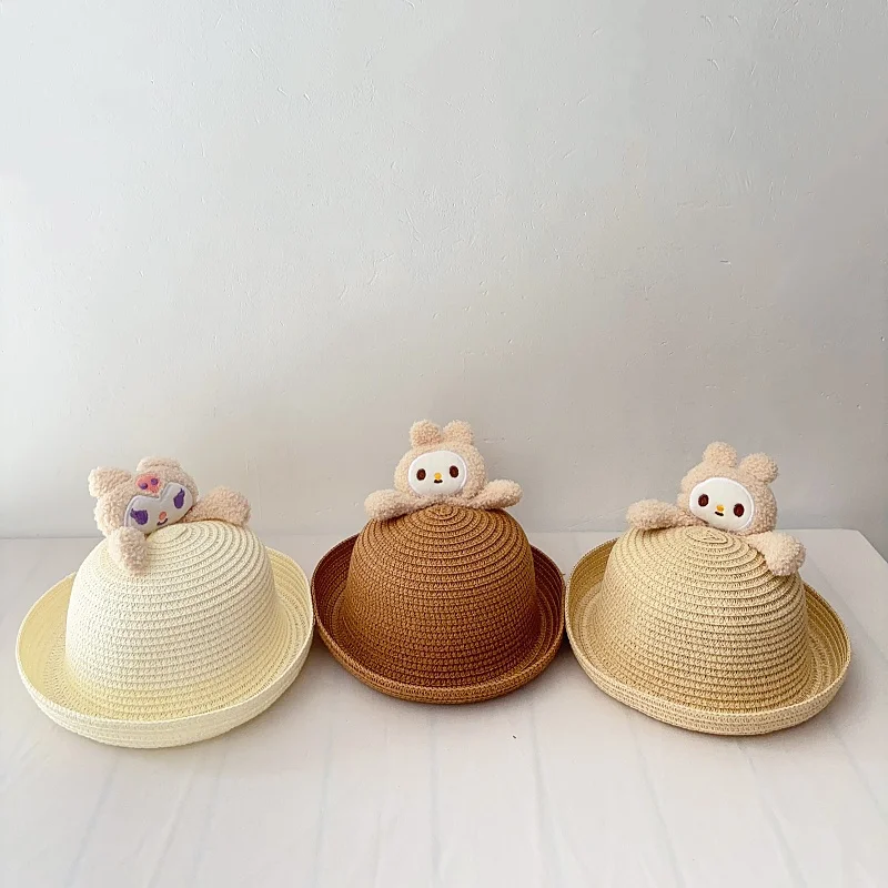 2-5 niños moda de verano sombrero de pescador de paja fina bebé ocio al aire libre versátil protección solar sombrero para el sol regalo para niña