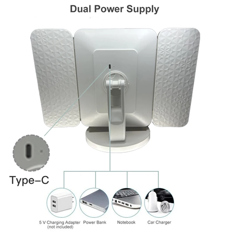 Rechargeable Tri-Fold Lighted decorative mirror, 3 Dimmable Color Lighting Modes  1X2X3X  Magnification suitable for both home