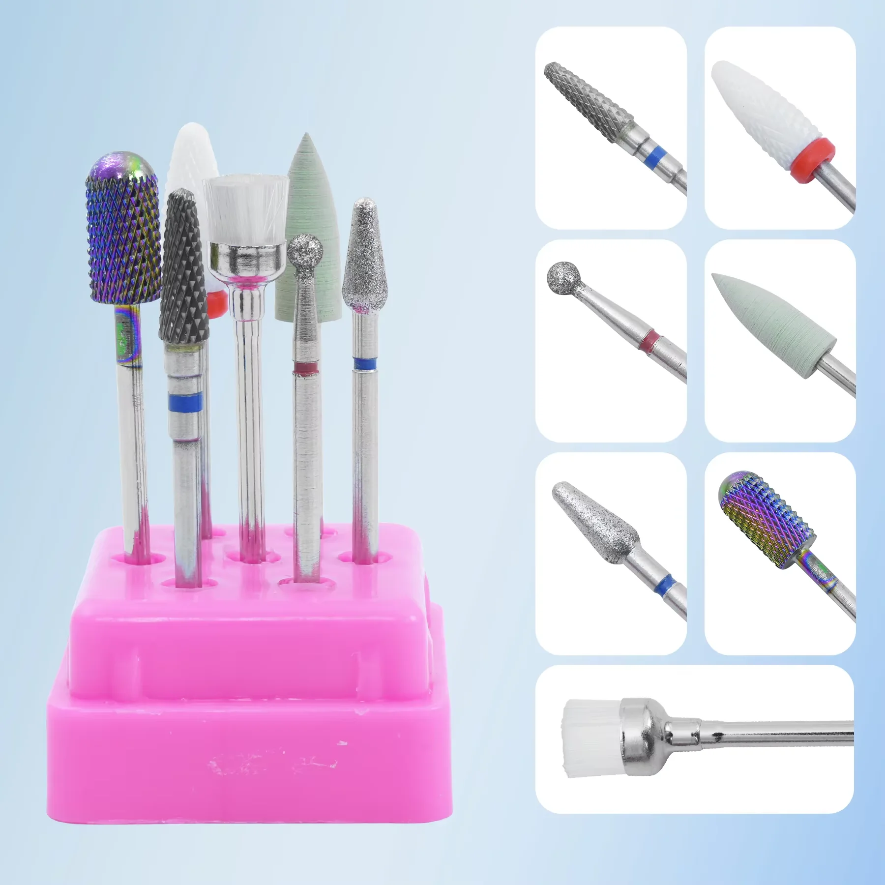 7個入りネイルアートタングステン鋼ミリングカッターセットセラミックネイルドリルビット電動ドリルネイルマシンペディキュアツールアクセサリー