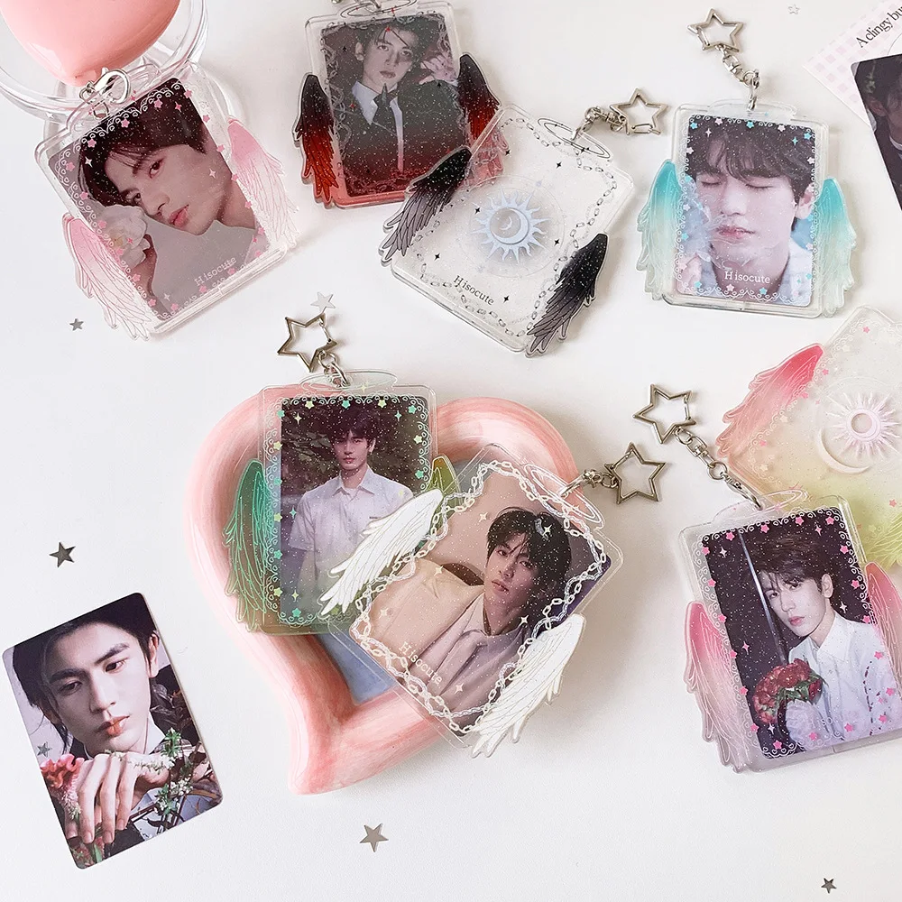 Transparent Angel Wings Star Pendant Hard Card Holder 3 Inch Kpop Photocard Display Case Meal Card Holder