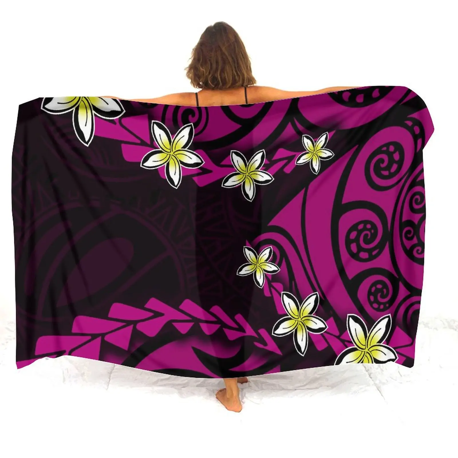 Pacific Island Floral Print Custom Women'S Sarong Polynesian Tribal Ethnic Style Cape Hawaiian Beach Resort Bikini Coat 2024