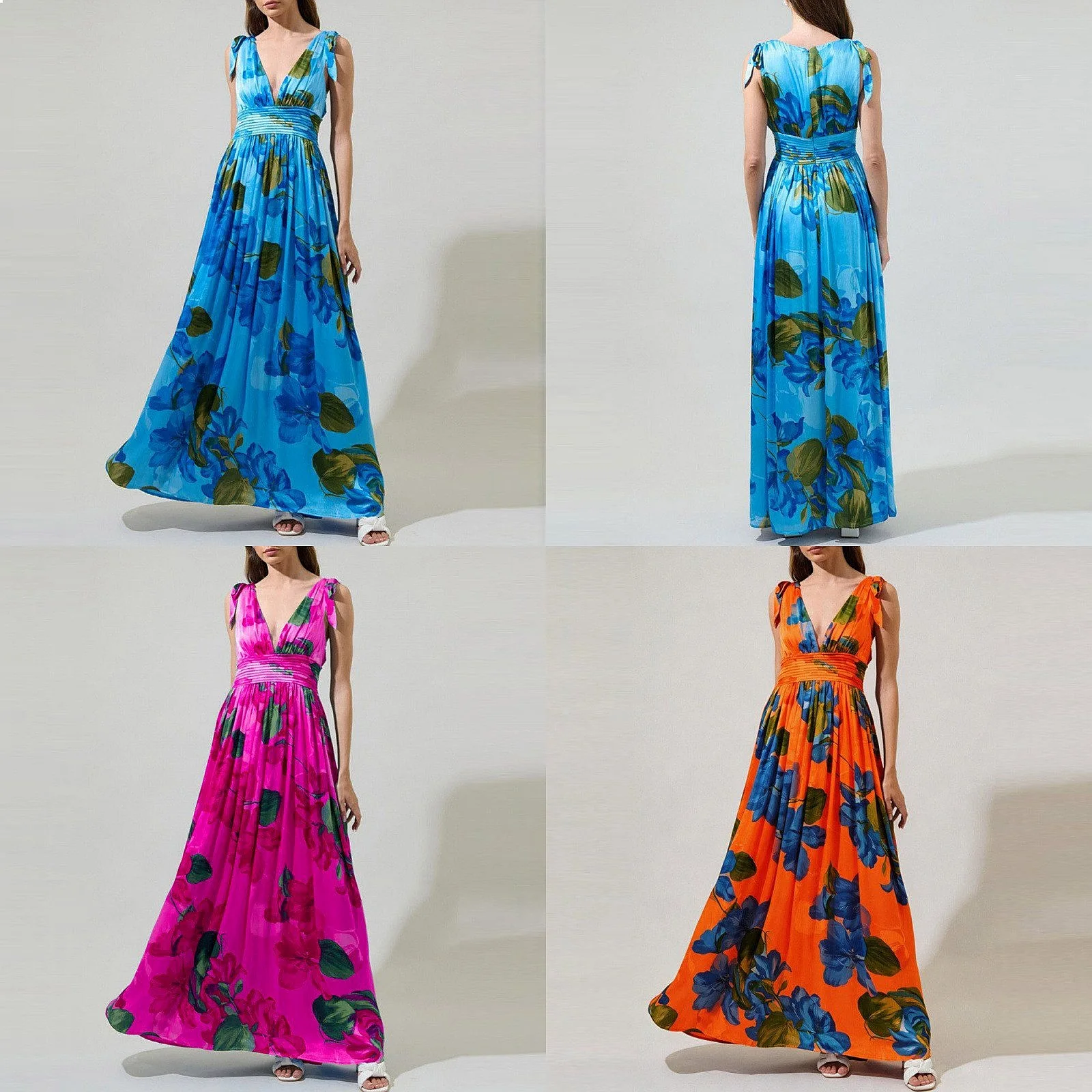 

Sexy Deep V Neck Floral Print Bohemian Long Dress Dresses Spring Summer Boho Maxi