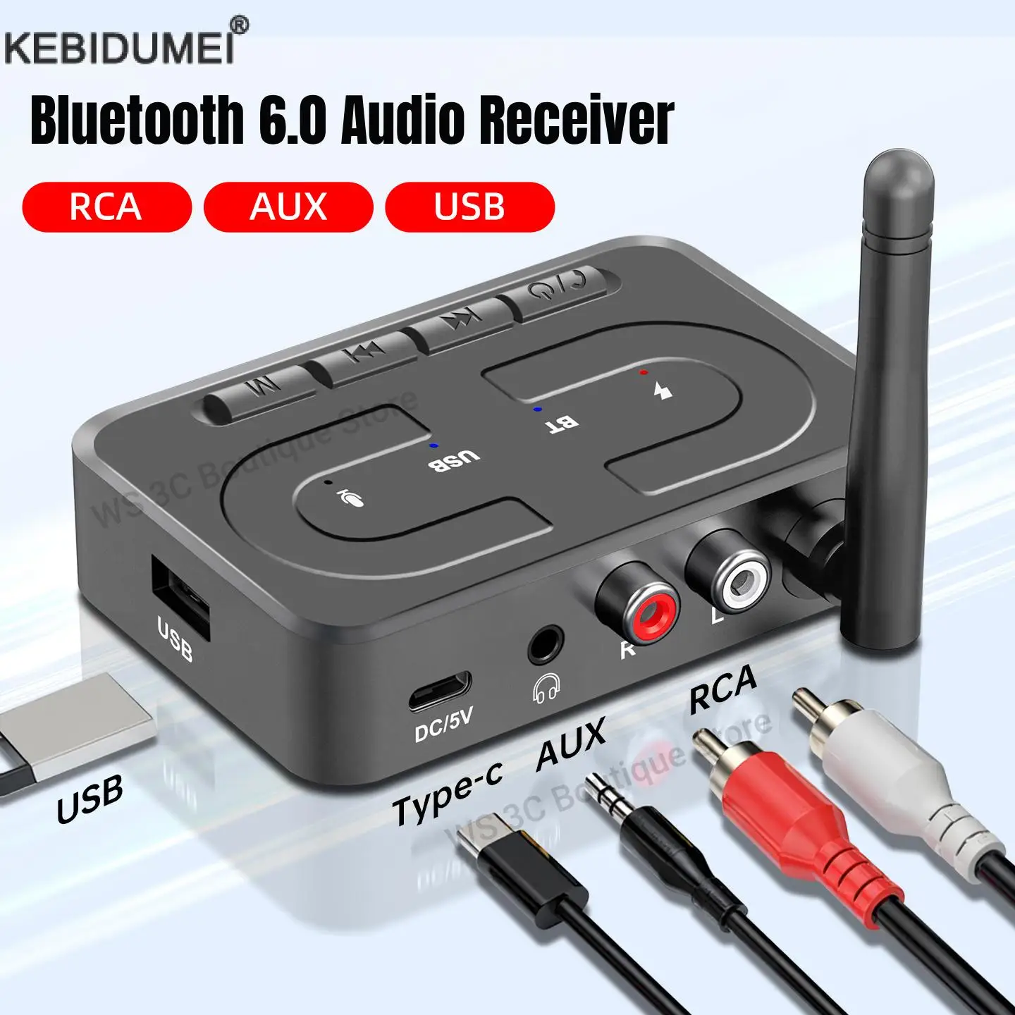 

Bluetooth 6.0 Audio Receiver U Disk RCA 3.5mm AUX USB Stereo Music Wireless Adapter With Mic For Car Kit Speaker Amplifier