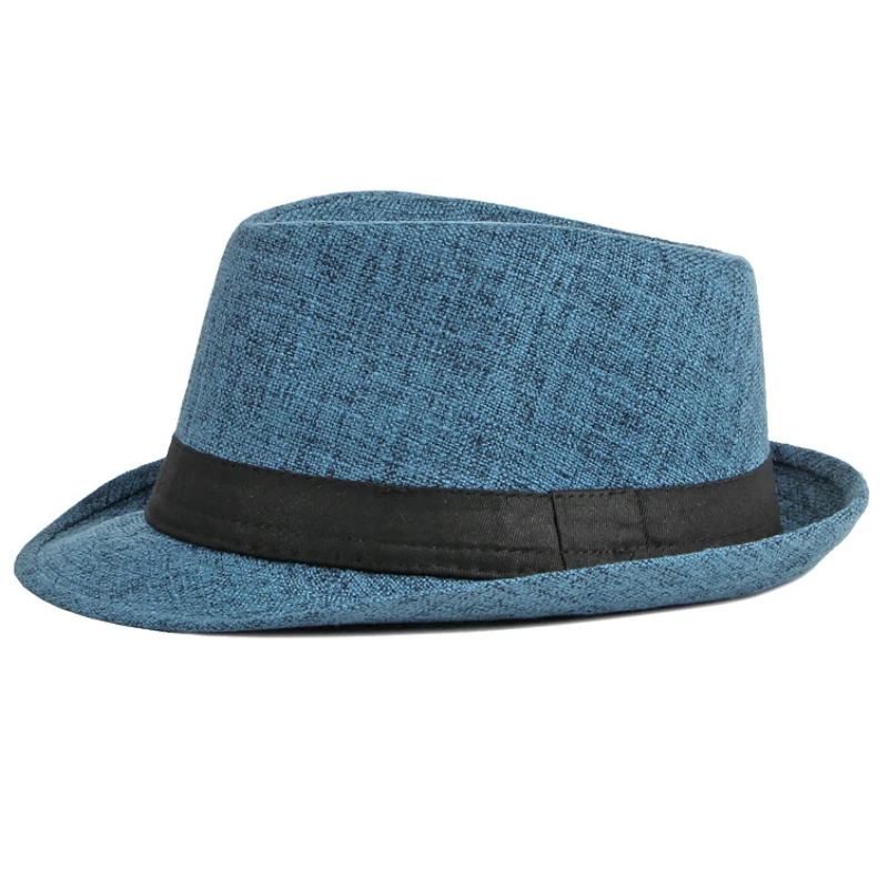 HT4052 Men Hat Spring Summer Fedoras Male Black Band Jazz Hat Stylish Trilby Fedora Hat Breathable Cotton Linen Fedoras for Men