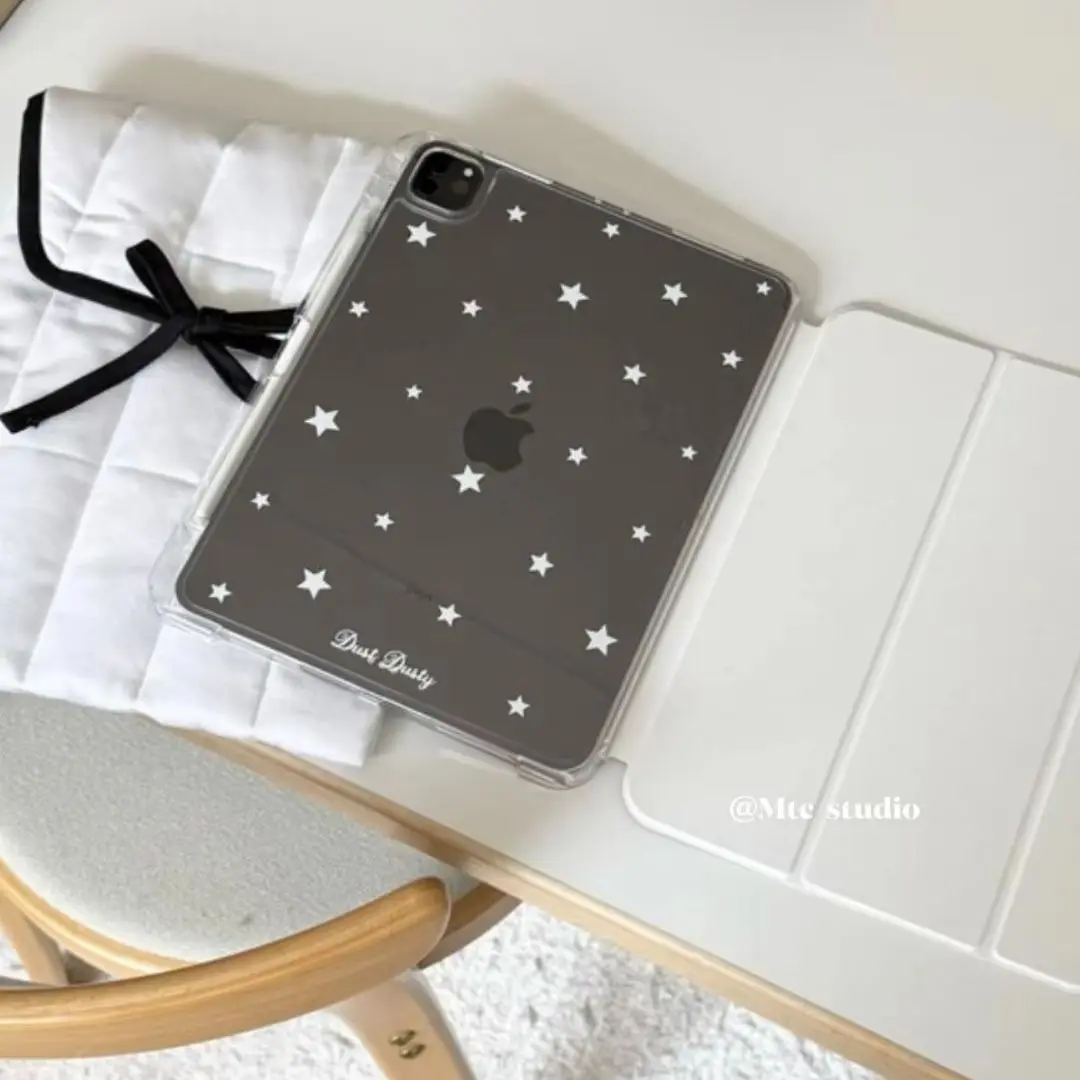 Korean White Simple Star Y2K Three Fold Cover For iPad Pro 13 11th M5 M4 12.9 A16 10 8 7 9th 10th Air 11 M2 M3 Mini Tablet Case