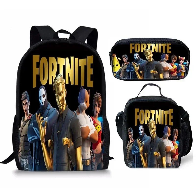 Fortnite Backpack 3pcs Set Kid Child Schoolbag  Pencilcase cosplay Schoolbag Cool Boys Girls Student Bag