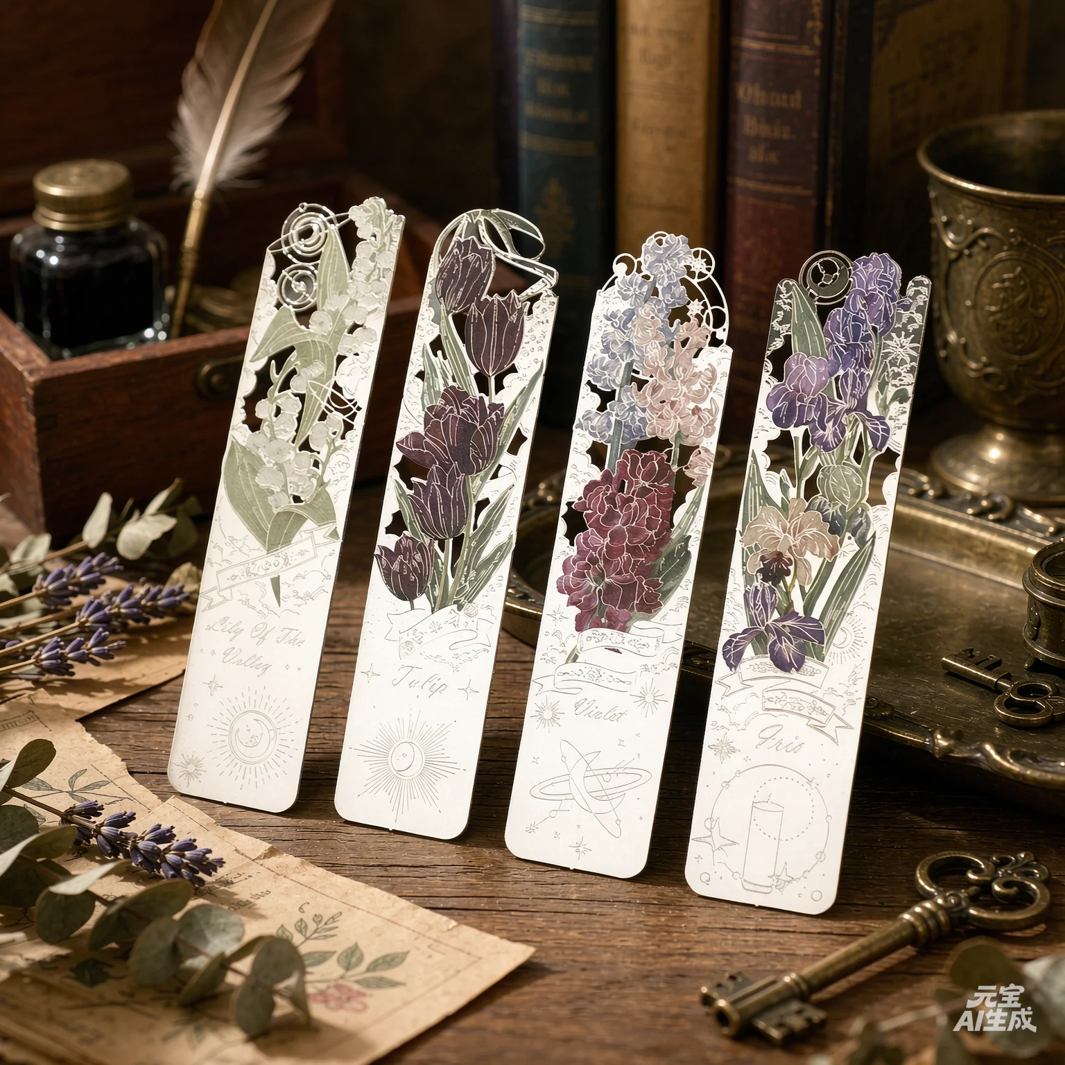 Vintage Romantic Flower Metal Bookmark Tulip Lily Violet Iris Botanical Garden Theme Hollow Floral Bookmarks Book Lovers Gifts