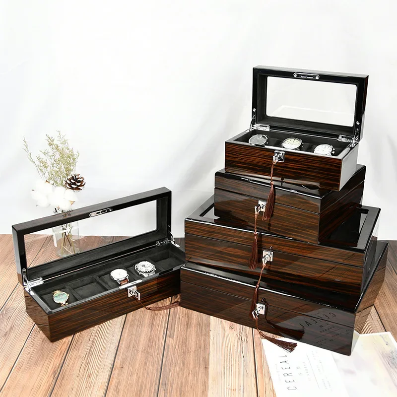 Wood Luxury Watch Boxes Storage Organizer Box 6 Slots Men Mechanical Watches Black Watch Box Case Wood Pillows Vintage Gift Idea