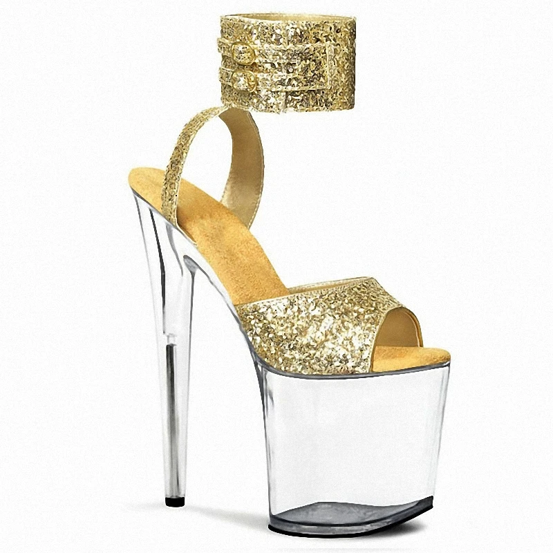 2021 Summer New Style Ankle Strap Flock Super High Stripper Heels Platform Sandals 8Inch 20cm Pole Dance Shoes Models Nightclub