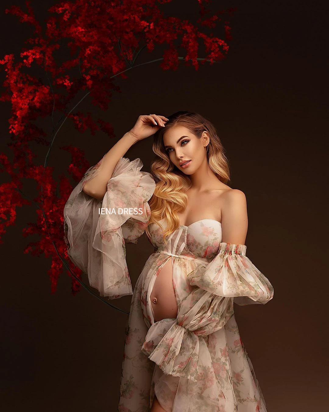 custom Flower Organza Maternity Gown for Pregnancy Photoshoot Baby Shower  Pregnant Bride Wedding Dress with Puff Sleeves#18701