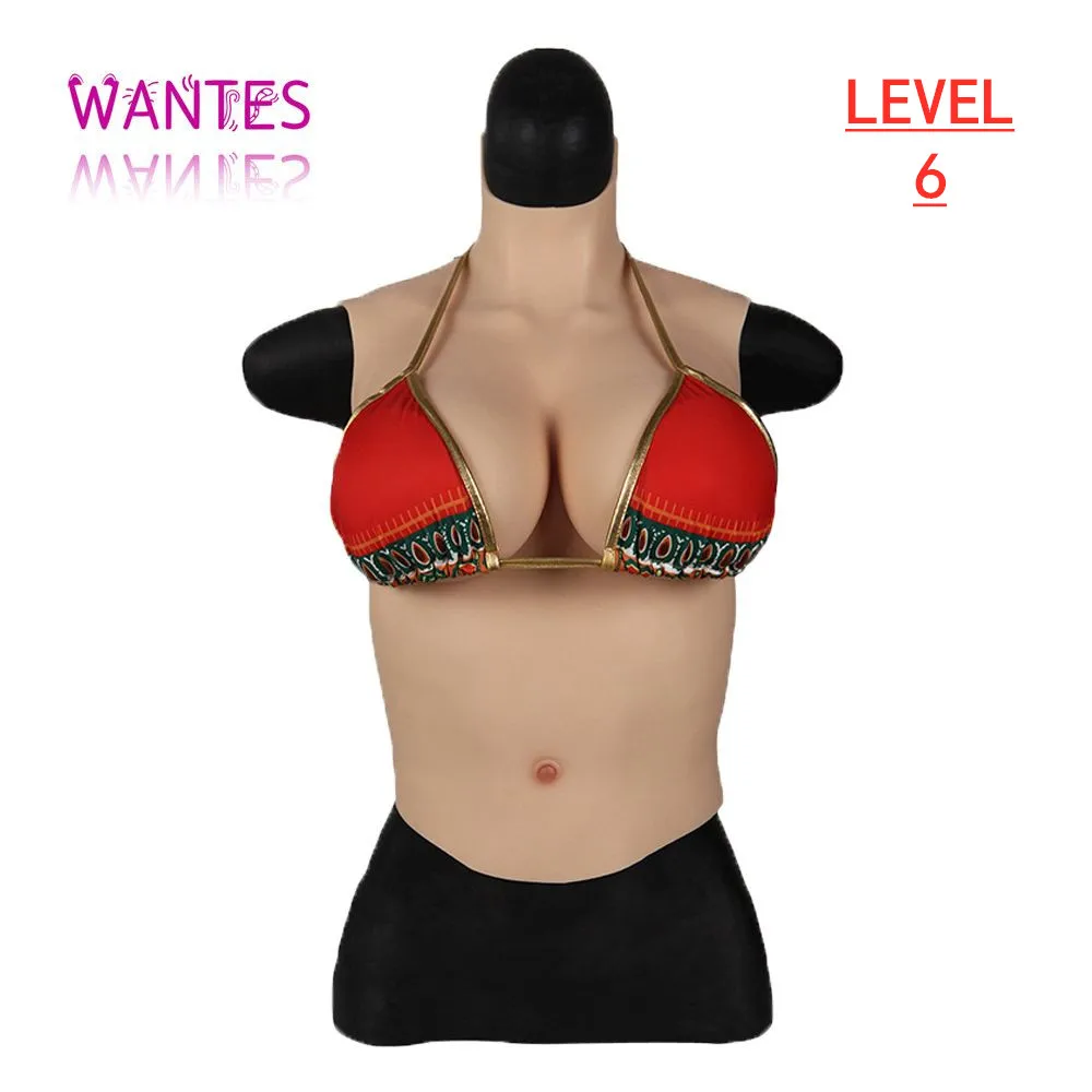 WANTES Level-6 C/D/E Cup Silicone Half Bodysuit Chest Shapes for Men Fake Breast Form Crossdressing Drag Queen Big Boobs Nipple