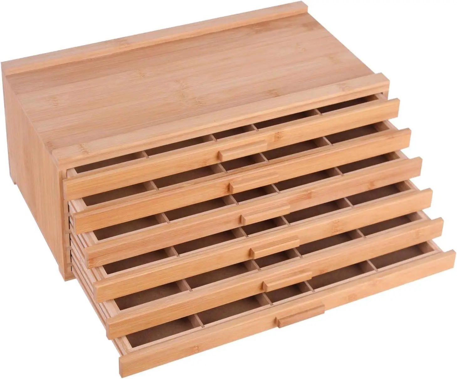 

Органайзер для художественных принадлежностей из бамбука с 6 ящиками и съемными разделителями для карандашей, ручек, кистей и многого другого