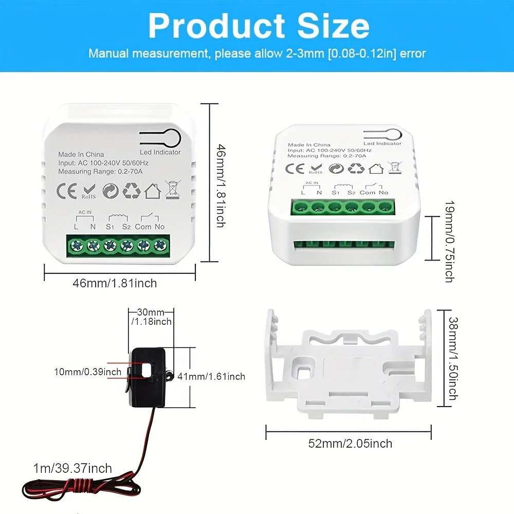 eWelink Smart WiFi Energy Meter 70A 1/Channel And Smart Swtich With Clamp App Monitor Solar Export And Import Power 110/240V