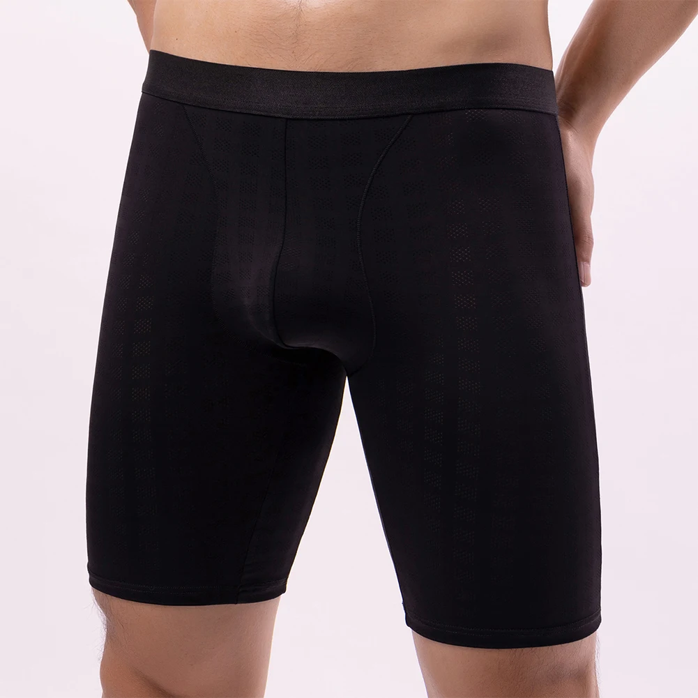 

Men Ice Silk Bosers Lenthen Mesh Underwear Long Leg Sport Swim Trunks Breathable Elasticity Briefs Solid Smooth Underpants