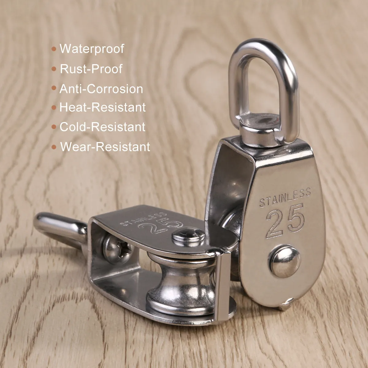 Pair 25mm 304 Stainless Steel Single Pulley Block Anti-Rust Heavy Duty Sliding Pulley Roller for Rope Handling Durable Structure