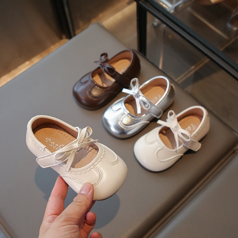 

New Children's Leather Shoes Sweet Ruffled Edge Baby Girl Shoes Fashion Princess Causal Kids Bowknot Wedding Party Flat Shoes