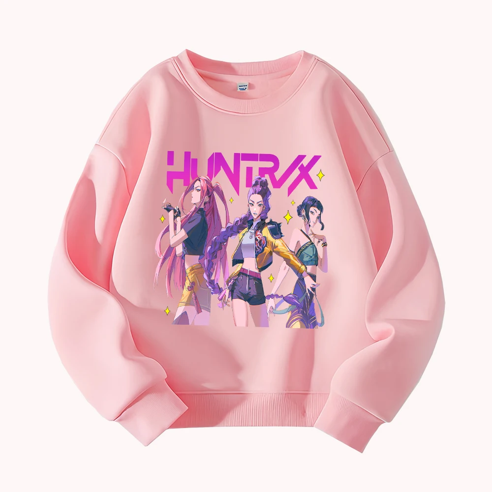 HUNTRX الفتيات الجرافيك البلوز المرأة عارضة جولة الرقبة طويلة الأكمام البلوز أزياء أنيمي المطبوعة أعلى