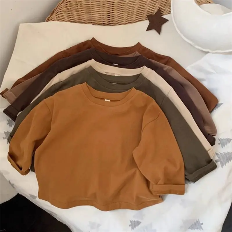 Pure Cotton Kids Spring Autumn New Versatile T-shirt Fashion Long Sleeve Boys and Girl Baby Pure Cotton Base Layer