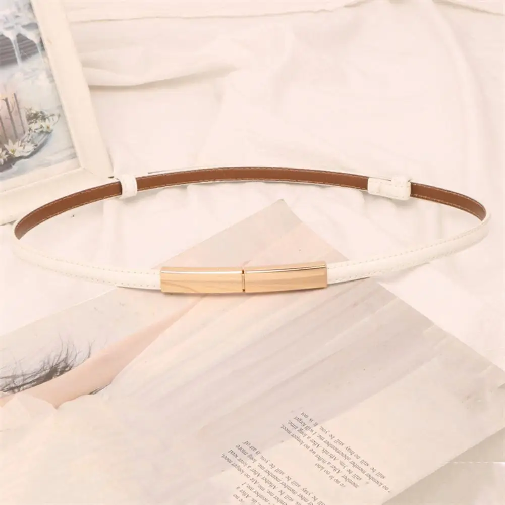 Thin Belt Stylish Faux Leather Women Belt with Adjustable Thin Design Button Waistband Decorative Dress Belt for Women