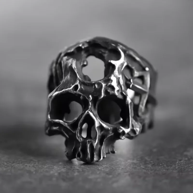 Hollow Men's Hip Hop Cross Ghost Skull Ring Punk Rock Motorcycle Party Jewelry Accessories Wholesale