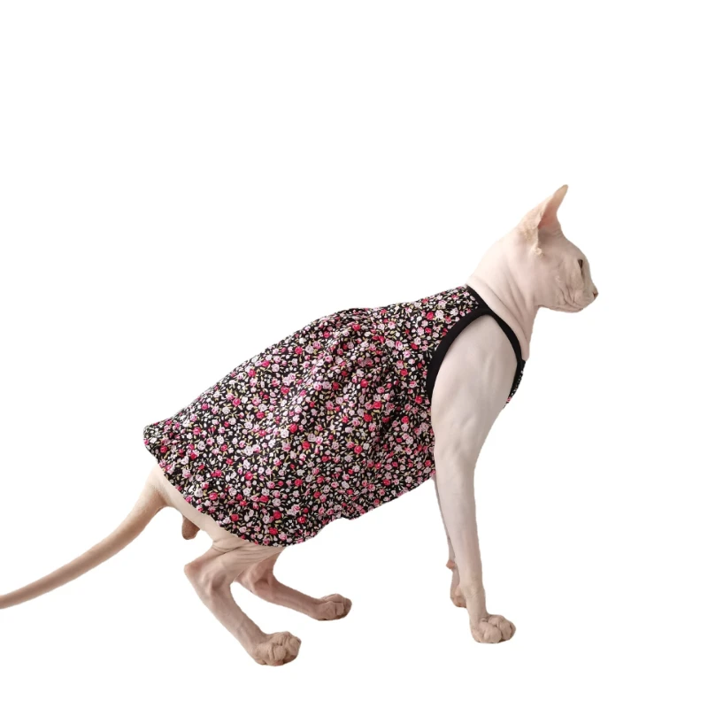 

Spring and Summer Cotton High Waist Floral Dress with Suspenders Breathable and Comfortable Sphinx Hairless Cat German Clothes