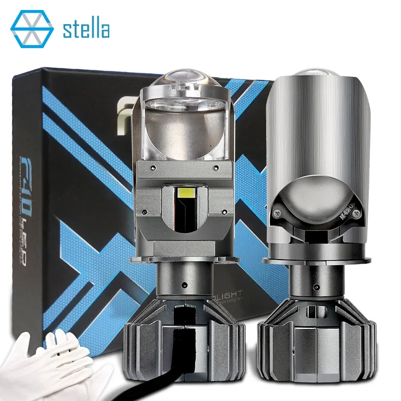 Stella 1 Set High Power 110W New LHD H4/HB2 LED Mini Lens Projector Headlight Bulb for 12V Cars High/Low Beam Super Bright 6000K