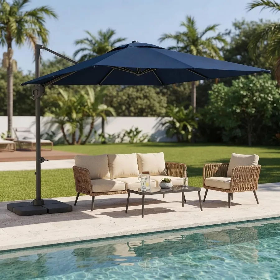 10x10 Feet Rectangle Patio Umbrella Heavy Duty Offset Cantilever