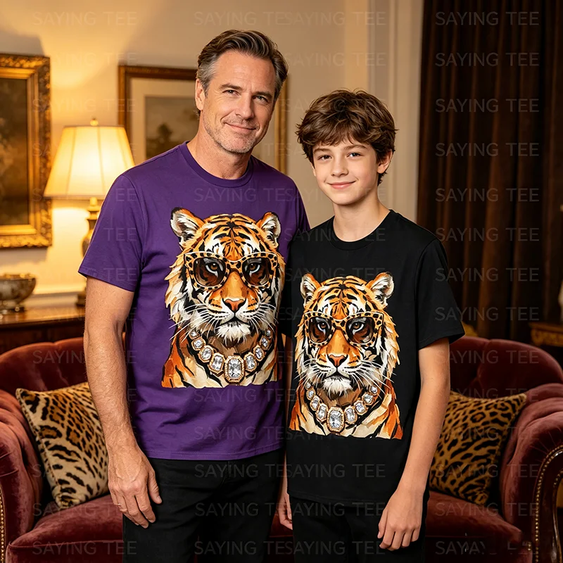 Cooles Tigerroar-Leoparden-Sonnenbrillen-T-Shirt, lustiges Y2k-Kunst-Ölgemälde, ästhetische Kleidung für Frauen und Männer, Persönlichkeits-T-Shirt, Geschenke – Detail 4