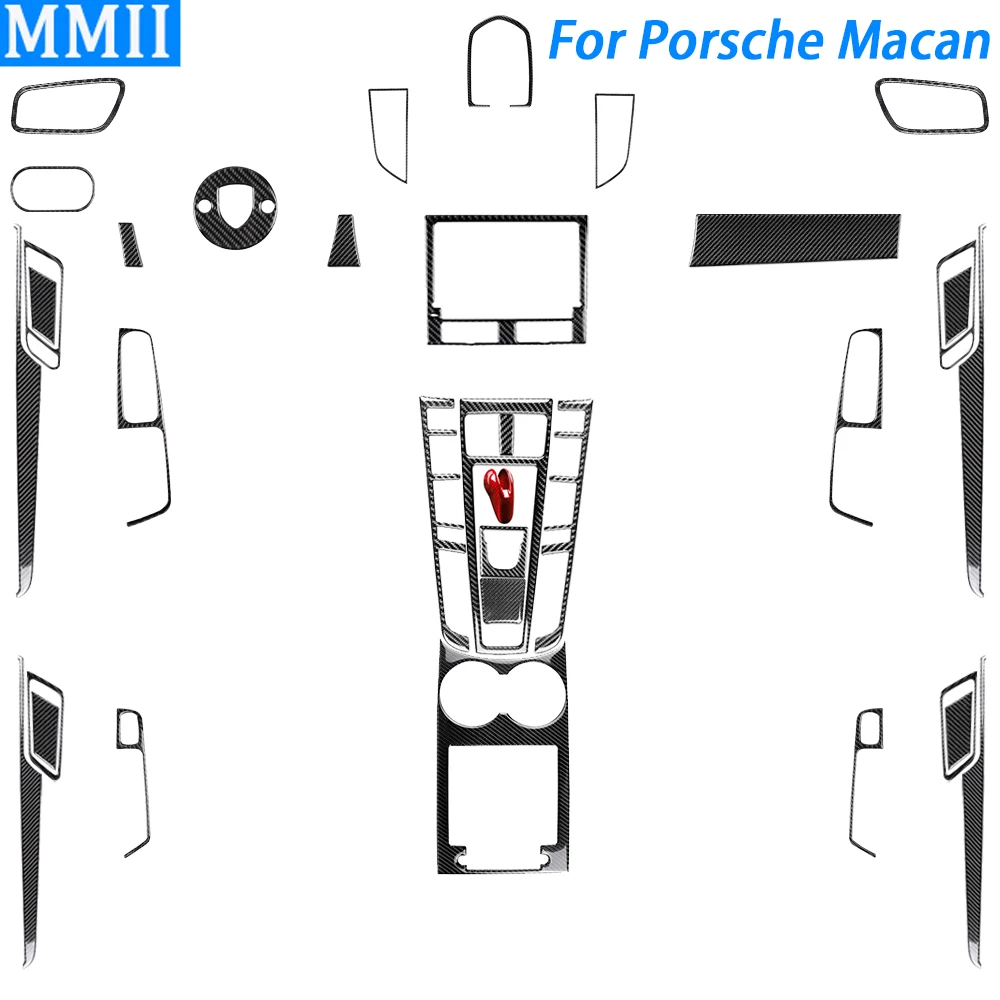 For Porsche Macan 2014-2021 Real Carbon Fiber Gear Shift Air Outlet Window Lift Door Panel Set Car Interior Accessories Sticker