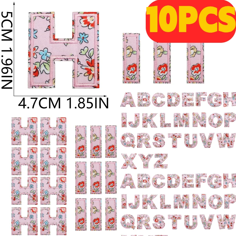 

10 шт. розовых вышитых нашивок с английскими буквами и бантиками, мультяшный дизайн, 26 букв алфавита, оптом, для пришивания к одежде, для декора своими руками