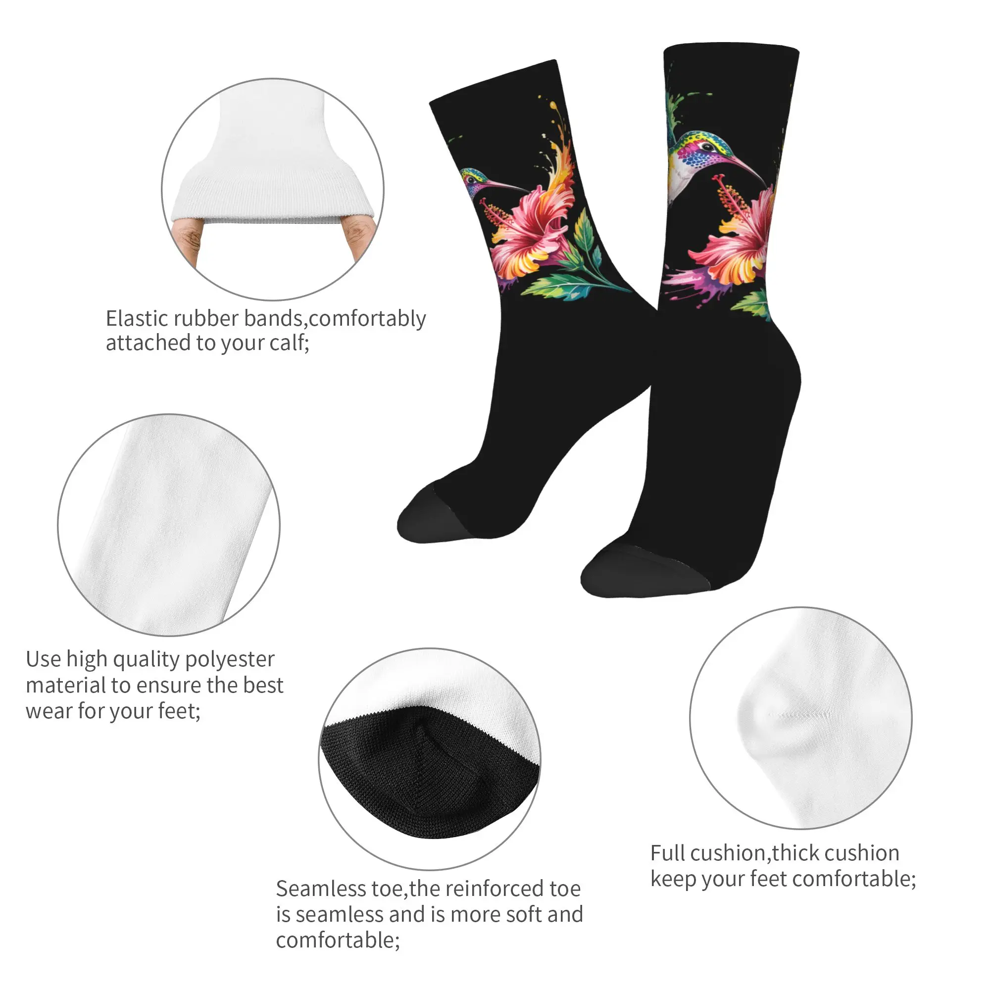 Happy Funny Men's Socks Harajuku Hummingbird Animal Lover Art Tropical Bird Sock Women's Socks Spring Summer Autumn Winter
