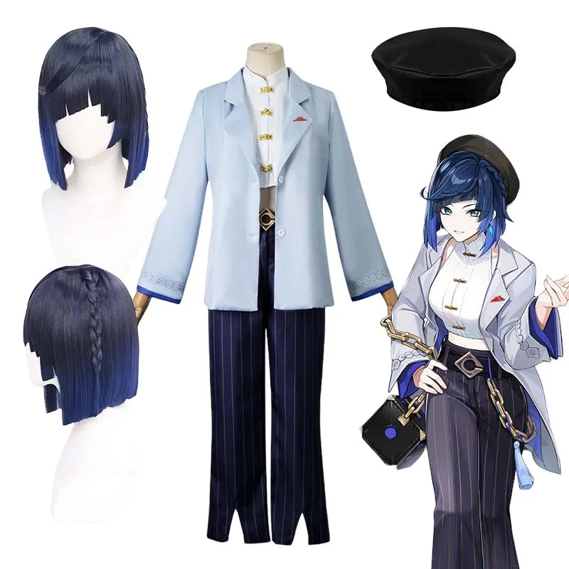 Spel Genshin Impact Yelan Cosplay Kostuum Yelan Cosplay Pruik Volwassen Vrouwen Uniform Outfit Halloween Carnaval Kostuums Voor Vrouwen Mannen