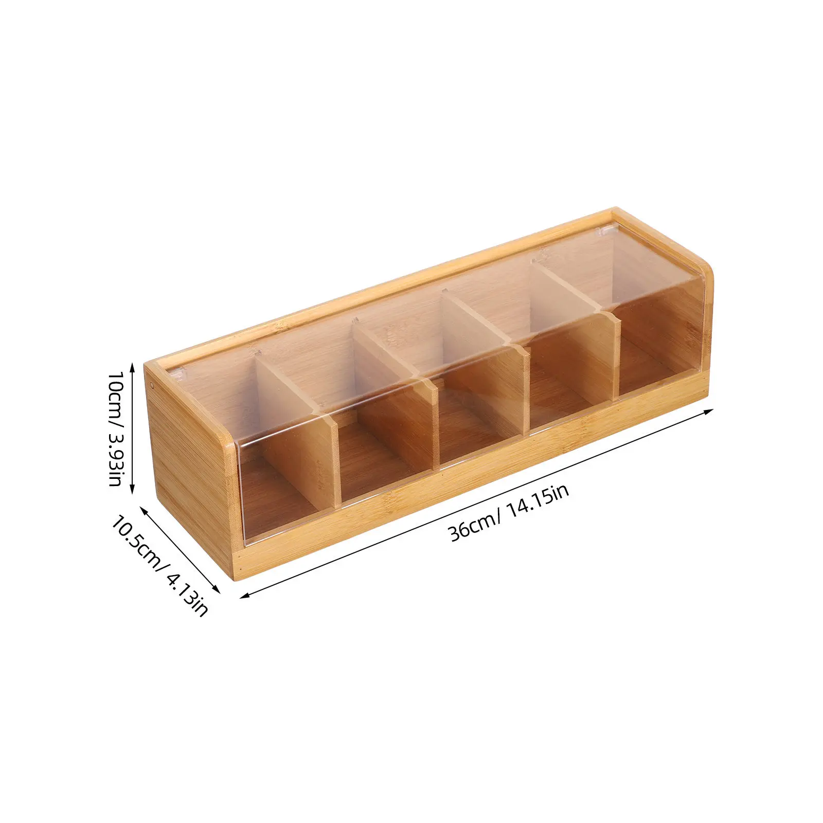 Divided Tea Bag Organizer Box with Lid 5-Slot Tea Storage Container Countertop Kitchen Holder Sugar Packet Organizer