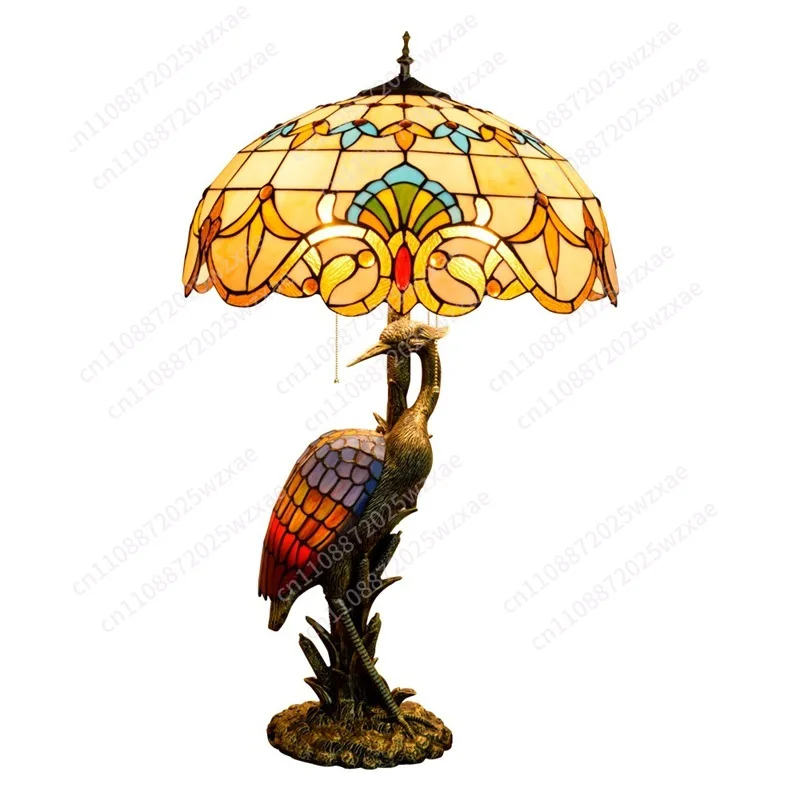 Church glass table lamp 50cm-living room European retro crane, art decoration lamp