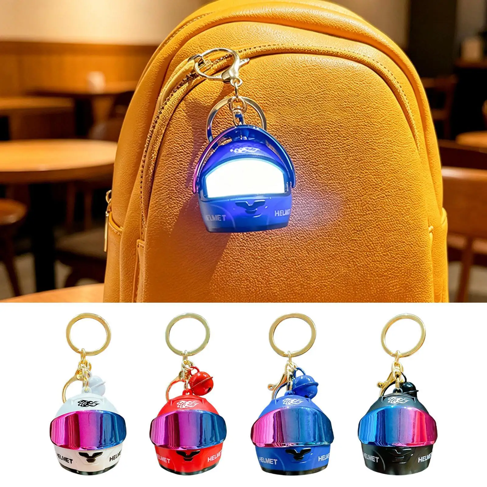 Motorcycle Helmet Keychain 3D Light Up Keyring Mini Cool Helmet Keychain Gift For Biker Rider Birthday Festival Travel Camping