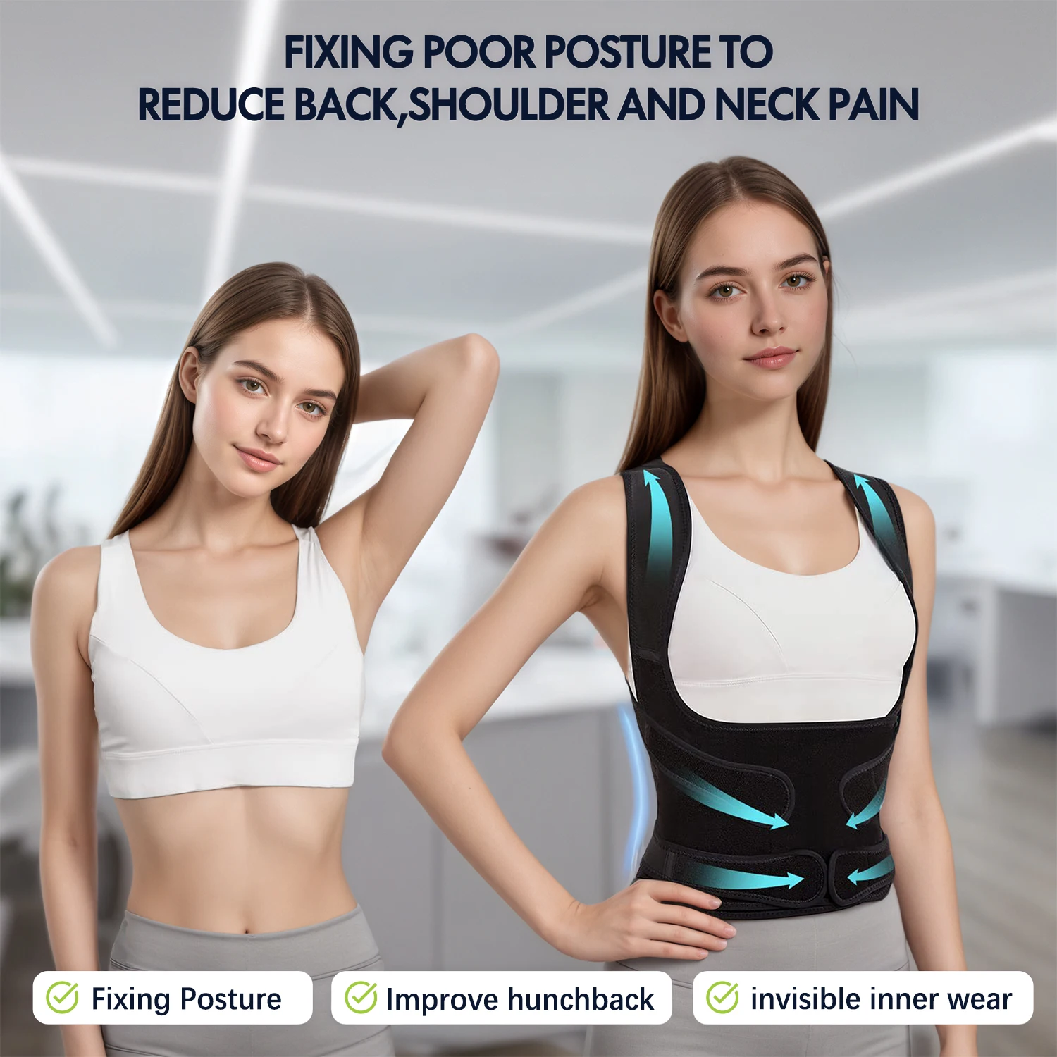 Rückenbandage, Haltungskorrektur für Damen und Herren, Schulterglätter, verstellbare volle Rückenstütze