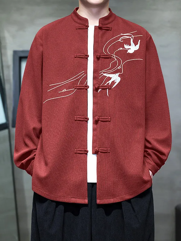 

Новый китайский повседневный костюм-танг с вышивкой, мужской свободный костюм большого размера с заниженной линией плеча, длинными рукавами и круглым вырезом, костюм Нэчжан